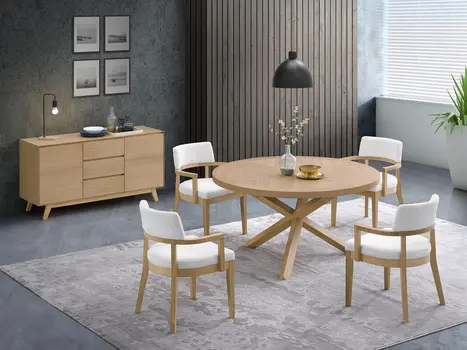 54" Oak Wood Cross Leg Base Round Top Dining Table