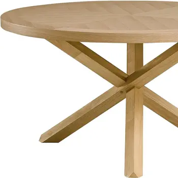 54" Oak Wood Cross Leg Base Round Top Dining Table