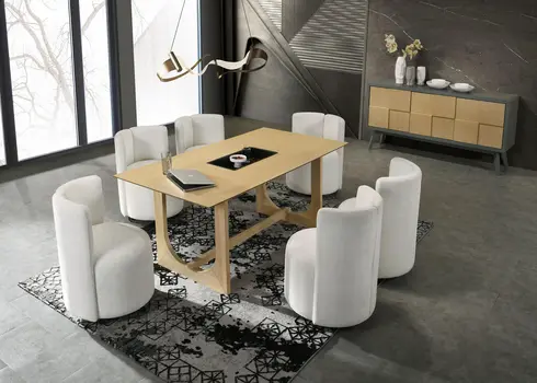 71" Natural Wood Trestle Base Dining Table