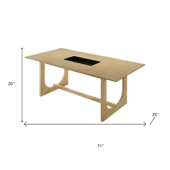 71" Natural Wood Trestle Base Dining Table