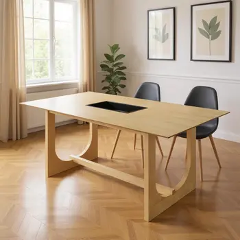 71" Natural Wood Trestle Base Dining Table