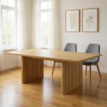 94" Natural Wood Double Pedestal Base Dining Table