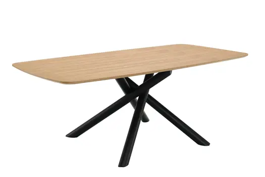 79" Natural and Black Wood and Metal Cross Leg Base Dining Table