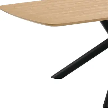 79" Natural and Black Wood and Metal Cross Leg Base Dining Table