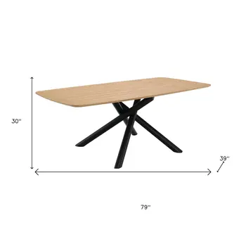 79" Natural and Black Wood and Metal Cross Leg Base Dining Table