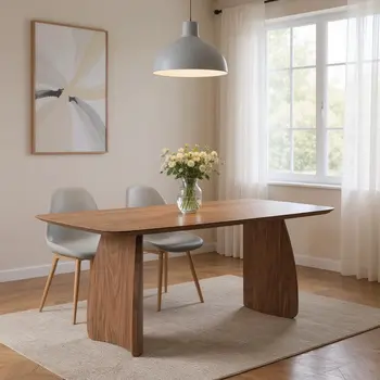 71" Walnut Wood Double Pedestal Base Dining Table
