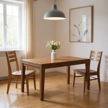 47" Walnut Wood Self-Storing Leaf Extendable Dining Table