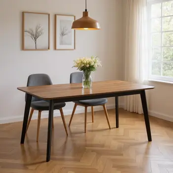 59" Walnut and Black Wood Dining Table