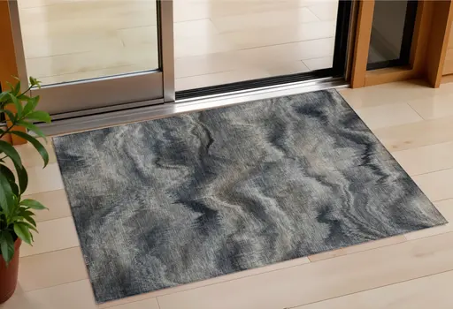 3' X 5' Gray And Silver Abstract Washable Indoor Outdoor Area Rug