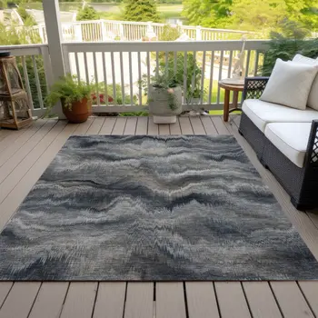 3' X 5' Gray And Silver Abstract Washable Indoor Outdoor Area Rug