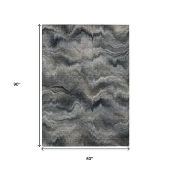 5' X 8' Gray And Silver Abstract Washable Indoor Outdoor Area Rug
