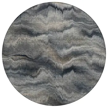 8' Gray And Silver Round Abstract Washable Indoor Outdoor Area Rug