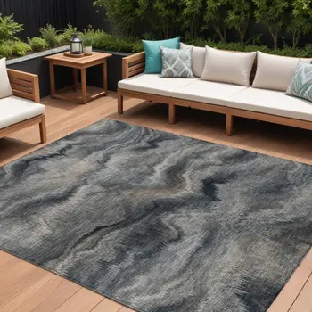 10' X 14' Gray And Silver Abstract Washable Indoor Outdoor Area Rug