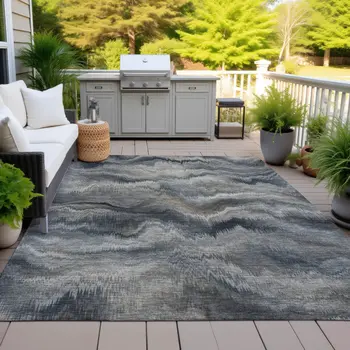 10' X 14' Gray And Silver Abstract Washable Indoor Outdoor Area Rug