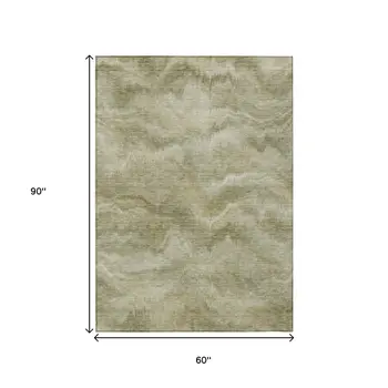5' X 8' Sage And Ivory Abstract Washable Indoor Outdoor Area Rug