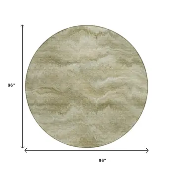 8' Sage And Ivory Round Abstract Washable Indoor Outdoor Area Rug