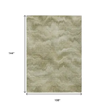 9' X 12' Sage And Ivory Abstract Washable Indoor Outdoor Area Rug
