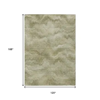 10' X 14' Sage And Ivory Abstract Washable Indoor Outdoor Area Rug