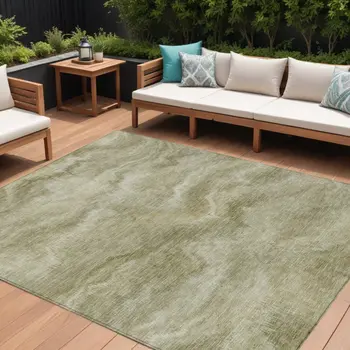 10' X 14' Sage And Ivory Abstract Washable Indoor Outdoor Area Rug