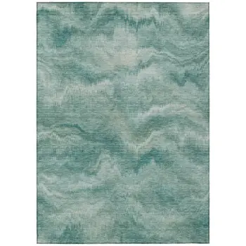 8' X 10' Teal Blue And Ivory Abstract Washable Indoor Outdoor Area Rug