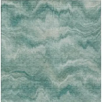 8' X 10' Teal Blue And Ivory Abstract Washable Indoor Outdoor Area Rug