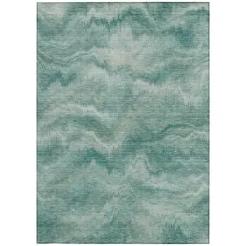 9' X 12' Teal Blue And Ivory Abstract Washable Indoor Outdoor Area Rug