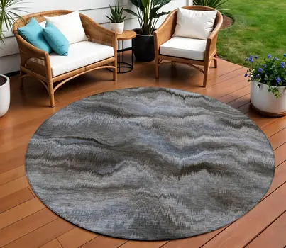 8' Taupe And Ivory Round Abstract Washable Indoor Outdoor Area Rug