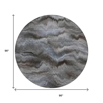 8' Taupe And Ivory Round Abstract Washable Indoor Outdoor Area Rug