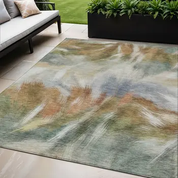 5' X 8' Beige And Copper Abstract Washable Indoor Outdoor Area Rug