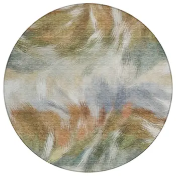 8' Beige And Copper Round Abstract Washable Indoor Outdoor Area Rug