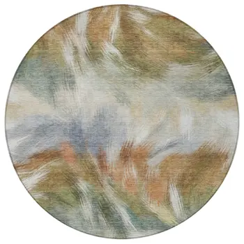 8' Beige And Copper Round Abstract Washable Indoor Outdoor Area Rug