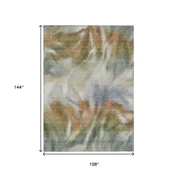9' X 12' Beige And Copper Abstract Washable Indoor Outdoor Area Rug