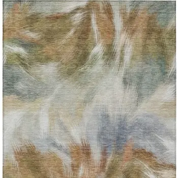 10' X 14' Beige And Copper Abstract Washable Indoor Outdoor Area Rug