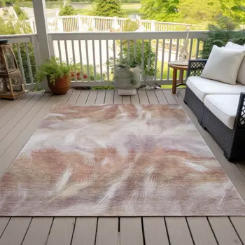 5' X 8' Copper And Ivory Abstract Washable Indoor Outdoor Area Rug
