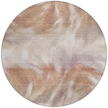 8' Copper And Ivory Round Abstract Washable Indoor Outdoor Area Rug