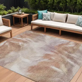 8' X 10' Copper And Ivory Abstract Washable Indoor Outdoor Area Rug