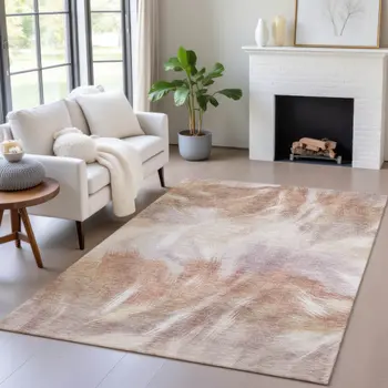 8' X 10' Copper And Ivory Abstract Washable Indoor Outdoor Area Rug