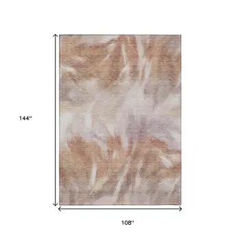 9' X 12' Copper And Ivory Abstract Washable Indoor Outdoor Area Rug