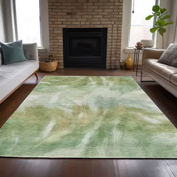 5' X 8' Green And Ivory Abstract Washable Indoor Outdoor Area Rug