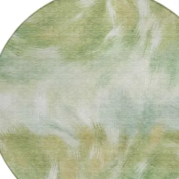 8' Green And Ivory Round Abstract Washable Indoor Outdoor Area Rug