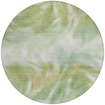 8' Green And Ivory Round Abstract Washable Indoor Outdoor Area Rug