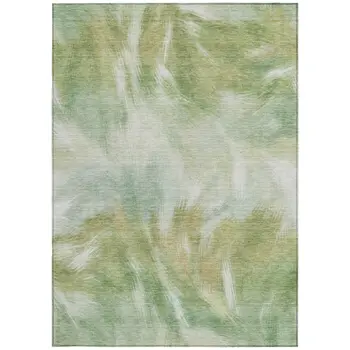 8' X 10' Green And Ivory Abstract Washable Indoor Outdoor Area Rug