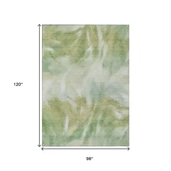 8' X 10' Green And Ivory Abstract Washable Indoor Outdoor Area Rug