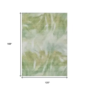 10' X 14' Green And Ivory Abstract Washable Indoor Outdoor Area Rug