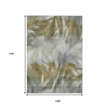 9' X 12' Pewter And Silver Abstract Washable Indoor Outdoor Area Rug