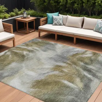 10' X 14' Pewter And Silver Abstract Washable Indoor Outdoor Area Rug