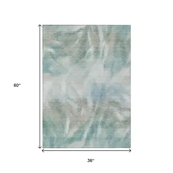 3' X 5' Sky Blue And Ivory Abstract Washable Indoor Outdoor Area Rug