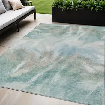 5' X 8' Sky Blue And Ivory Abstract Washable Indoor Outdoor Area Rug