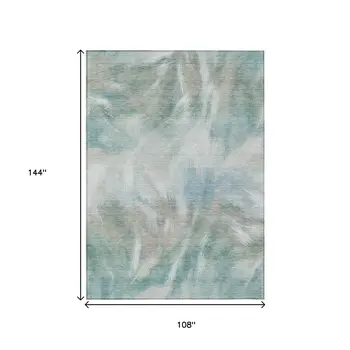 9' X 12' Sky Blue And Ivory Abstract Washable Indoor Outdoor Area Rug