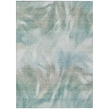 9' X 12' Sky Blue And Ivory Abstract Washable Indoor Outdoor Area Rug